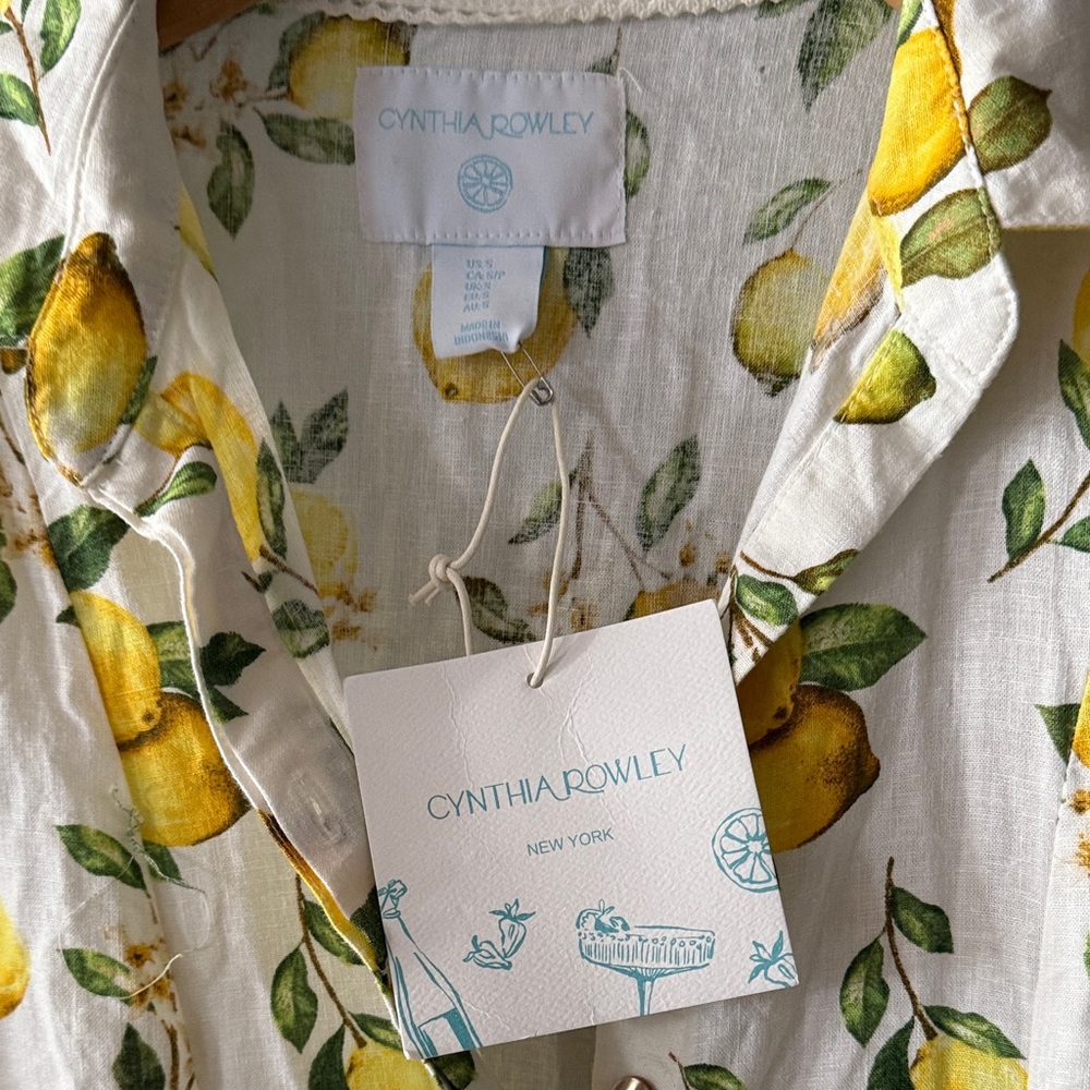 Cynthia Rowley White Maxi Dress with Yellow Lemon Print linen - Picture 6 of 10